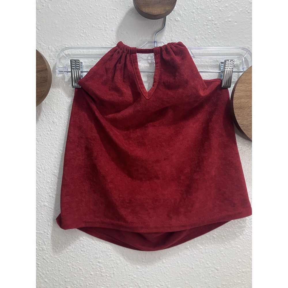 VTG Y2K Younique XS Boho Festival Burgundy Halter Cropped Tank Coachella Hippie